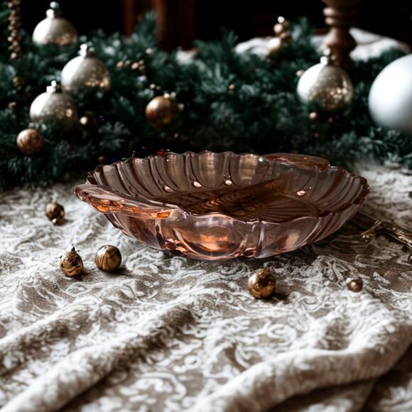 Pink Glass Oval Relish Tray with Handles – Vintage Sunburst Pattern - Picture 4 of 11